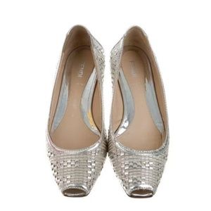 Fendi metallic peep toe flats